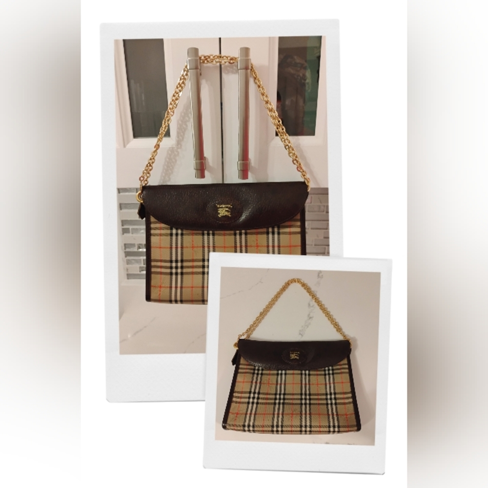 Burberrys Vintage Nova Check Clutch With Brown Leather - Picture 4 of 16